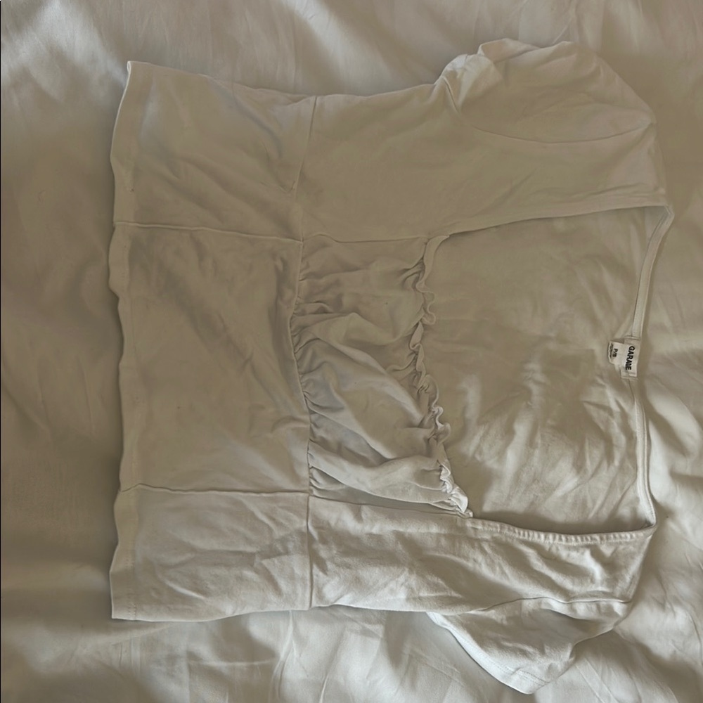 Garage White Casual Top with Ruched Front